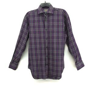 Thomas Dean Shirt Mens Size S Purple Plaid Long Sleeve Button Up